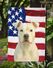 Load image into Gallery viewer, White American Staffordshire Terrier American Flag Garden Flag