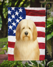 Load image into Gallery viewer, White and Tan Bearded Collie American Flag Garden Flag