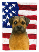 Load image into Gallery viewer, Grizzle and Tan Border Terrier American Flag Garden Flag