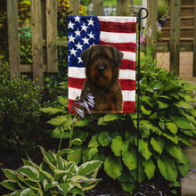 Load image into Gallery viewer, Brindle Bouvier des Flandres American Flag Garden Flag