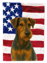 Load image into Gallery viewer, Black and Tan Lakeland Terrier American Flag House Flag