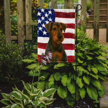 Load image into Gallery viewer, Black and Tan Lakeland Terrier American Flag Garden Flag