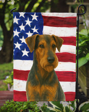 Load image into Gallery viewer, Black and Tan Lakeland Terrier American Flag Garden Flag