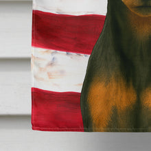 Load image into Gallery viewer, Black and Rust Miniature Pinscher American Flag House Flag