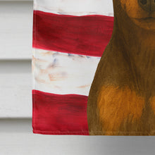 Load image into Gallery viewer, Chocolate and Rust Miniature Pinscher American Flag House Flag