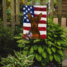 Load image into Gallery viewer, Chocolate and Rust Miniature Pinscher American Flag Garden Flag