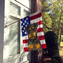 Load image into Gallery viewer, Black and Tan Norfolk Terrier American Flag House Flag