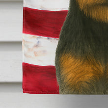 Load image into Gallery viewer, Black and Tan Norfolk Terrier American Flag House Flag