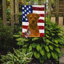 Load image into Gallery viewer, Grizzle and Tan Norfolk Terrier American Flag Garden Flag