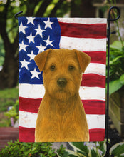 Load image into Gallery viewer, Grizzle and Tan Norfolk Terrier American Flag Garden Flag