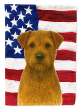 Load image into Gallery viewer, Grizzle and Tan Norfolk Terrier American Flag Garden Flag