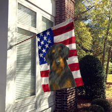 Load image into Gallery viewer, Black and Tan Otterhound American Flag House Flag