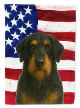 Load image into Gallery viewer, Black and Tan Otterhound American Flag House Flag