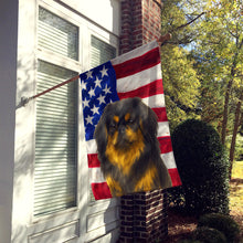 Load image into Gallery viewer, Black and Tan Pekingese American Flag House Flag