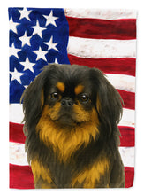 Load image into Gallery viewer, Black and Tan Pekingese American Flag House Flag