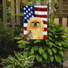 Load image into Gallery viewer, Cream Pekingese American Flag Garden Flag