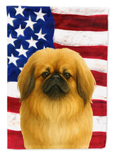 Load image into Gallery viewer, Fawn Pekingese American Flag Garden Flag
