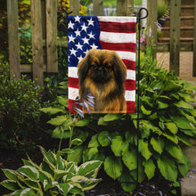 Load image into Gallery viewer, Sable Pekingese American Flag Garden Flag