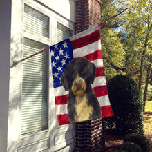 Load image into Gallery viewer, Black and White Portuguese Water Dog American Flag House Flag