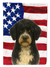 Load image into Gallery viewer, Black and White Portuguese Water Dog American Flag House Flag