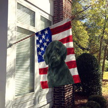 Load image into Gallery viewer, Black Portuguese Water Dog American Flag House Flag