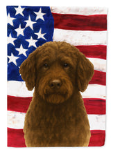 Load image into Gallery viewer, Brown Portuguese Water Dog American Flag Garden Flag
