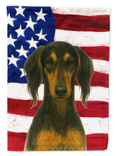 Load image into Gallery viewer, Black and Tan Saluki American Flag Garden Flag