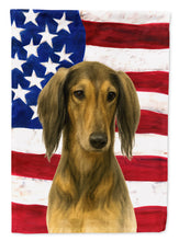 Load image into Gallery viewer, Grizzle and Tan Saluki American Flag House Flag
