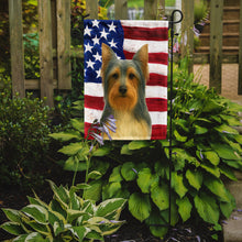 Load image into Gallery viewer, Blue and Tan Silky Terrier American Flag Garden Flag