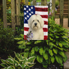 Load image into Gallery viewer, White Tibetan Spaniel American Flag Garden Flag