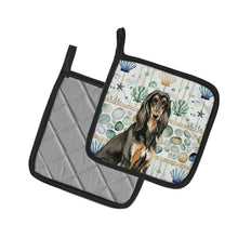 Load image into Gallery viewer, Black &amp; Tan Afghan Hound Coastal Sea Glass Pair of Pot Holders