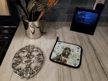 Load image into Gallery viewer, Black &amp; Tan Afghan Hound Coastal Sea Glass Pair of Pot Holders