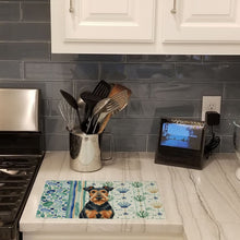 Load image into Gallery viewer, Airedale Terrier Coastal Sea Glass Glass Cutting Board