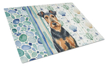 Load image into Gallery viewer, Airedale Terrier Coastal Sea Glass Glass Cutting Board