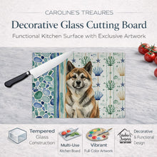Load image into Gallery viewer, Brindle Akita Coastal Sea Glass Glass Cutting Board