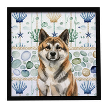Load image into Gallery viewer, Brindle Akita Coastal Sea Glass Framed Metal Print