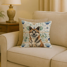 Load image into Gallery viewer, Brindle Akita Coastal Sea Glass Throw Pillow