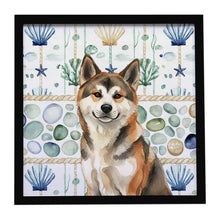 Load image into Gallery viewer, Sesame Akita Coastal Sea Glass Framed Metal Print