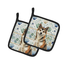 Load image into Gallery viewer, Sesame Akita Coastal Sea Glass Pair of Pot Holders