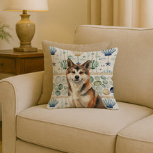 Load image into Gallery viewer, Sesame Akita Coastal Sea Glass Throw Pillow