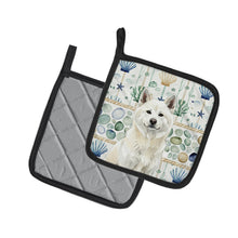 Load image into Gallery viewer, White Akita Coastal Sea Glass Pair of Pot Holders