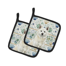Load image into Gallery viewer, White Akita Coastal Sea Glass Pair of Pot Holders