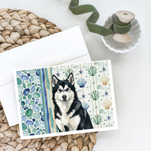 Load image into Gallery viewer, Black and White Alaskan Malamute Coastal Sea Glass Greeting Cards Pack of 8