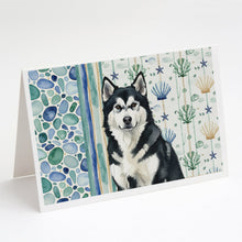 Load image into Gallery viewer, Black and White Alaskan Malamute Coastal Sea Glass Greeting Cards Pack of 8