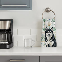 Load image into Gallery viewer, Black and White Alaskan Malamute Coastal Sea Glass Kitchen Towel
