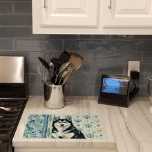 Load image into Gallery viewer, Black and White Alaskan Malamute Coastal Sea Glass Glass Cutting Board