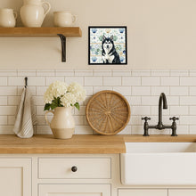 Load image into Gallery viewer, Black and White Alaskan Malamute Coastal Sea Glass Framed Metal Print