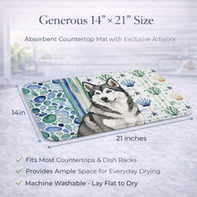 Load image into Gallery viewer, Gray and White Alaskan Malamute Coastal Sea Glass Dish Drying Mat