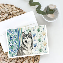 Load image into Gallery viewer, Gray and White Alaskan Malamute Coastal Sea Glass Greeting Cards Pack of 8