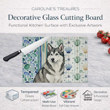 Load image into Gallery viewer, Gray and White Alaskan Malamute Coastal Sea Glass Glass Cutting Board